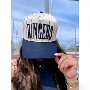 Dingers Navy Striped Vintage Trucker Hat | Flatbill Snapback Cap for Baseball Season | Adjustable Unisex Hat game day hat Baseball Mom Game Day Hat