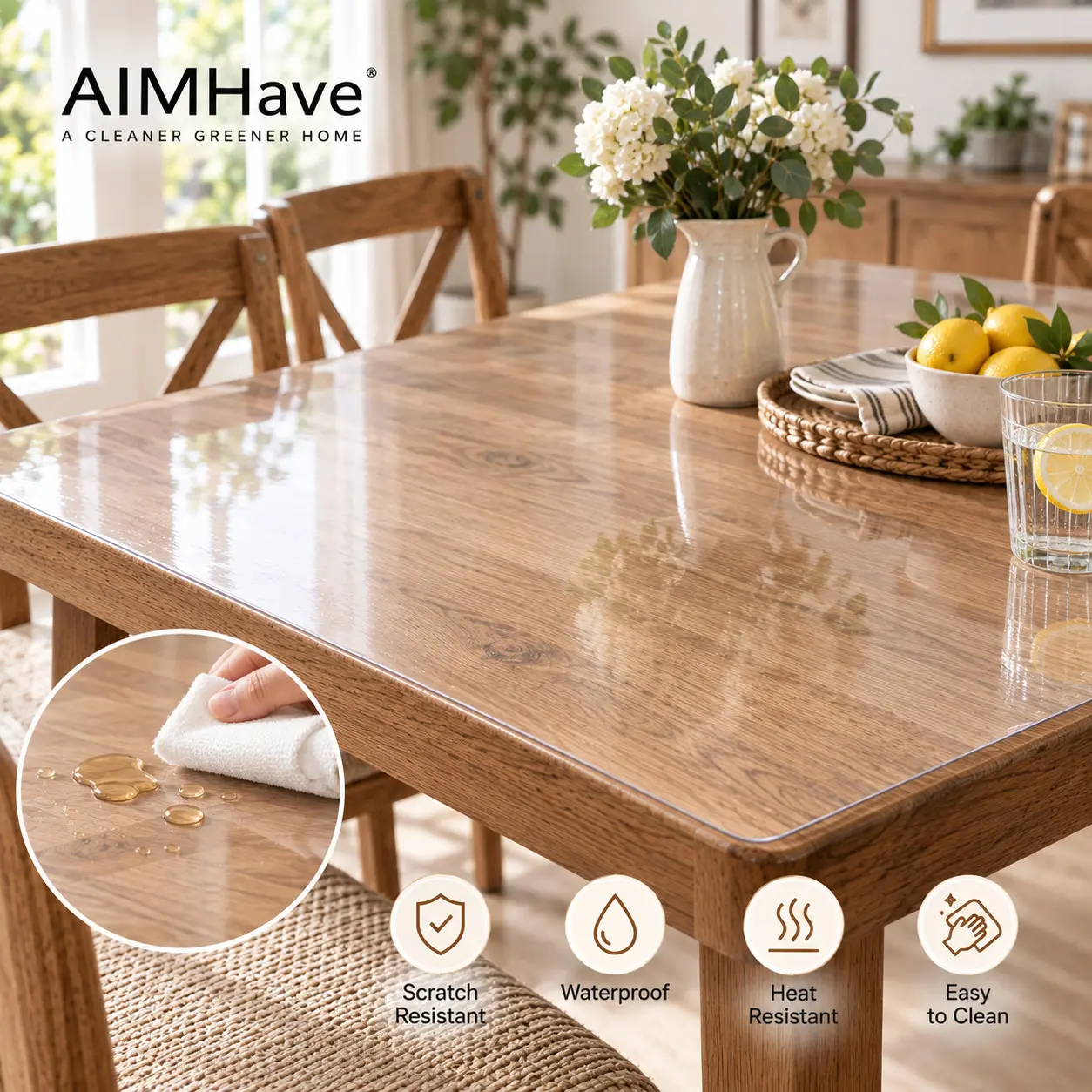 AIMHAVE Transparent PVC Dining Table Protector - 1.5mm/2mm Thick, Waterproof, Scratch-Resist Mat, Stain-Resistant, Durable, Easy to Maintain Dining/Kitchen Tabletop Cover (Multiple Sizes)
