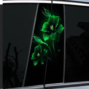 2 Dark Night Fluorescent Green Flower Stickers Sticker For Cars Unique Design Self-Adhesive Installation Suitable for B-Pillars and Doors Plastic Metal Smooth Surface Easy Replacement Scratch Resistant Disposable Auto Parts