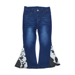 Girls' Mid Waist Fitted Black & White Ink-Print Patchwork Denim Pants - Blue Bleached Finish, 4-5 Years Western-Style Cowgirl Bottoms, Target Kids Jeans (Kids' Fashion)