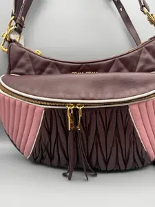 Pre-owned miu miu Leather Crossbody Bags Rider shoulder bag in multi tone ruched and quilted leather