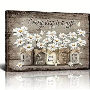 1pc, Rural Style Wall Art Poster Daisy Butterfly Canvas Painting Retro Floral Wall Art Floral Inspirational Pictures Bedroom Living Room Bathroom Office Wall Decoration Home Decoration 12x16inch No Frame, Perfect for Room Decor