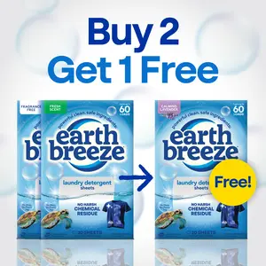 Earth Breeze Laundry Detergent Sheets: Powerful Clean, Safe Ingredients, No Harsh Chemical Residue from Optical Brighteners, Gentle on Skin, 60 Loads