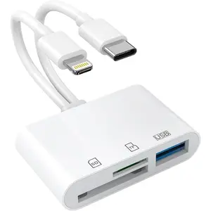 USB SD Card Reader SD Card Reader for ,  USB-C & Lightning Dual Port Connectors,Digital Camera Adapter to  USB C, Memory Card Reader Supports SD/ SD/USB 3.0 No App Required