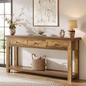 Tribesigns Rustic Brown Console Table With Drawers and Storage Shelf for Entryway or Living Room