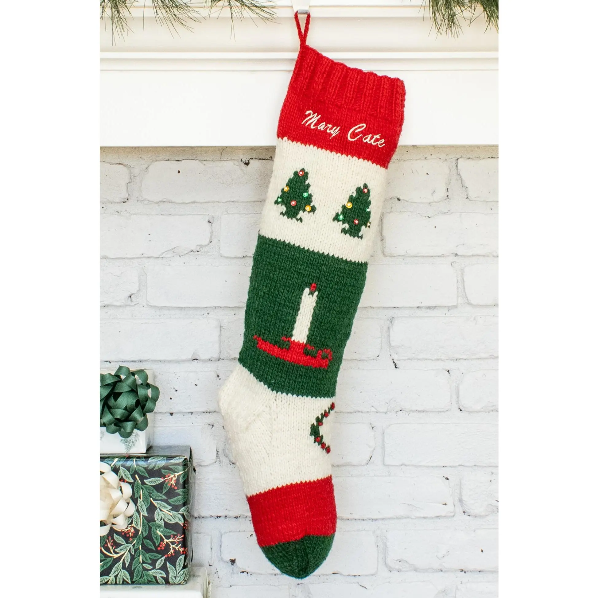 Bernat Hand Knit Personalized Christmas Tree Stocking