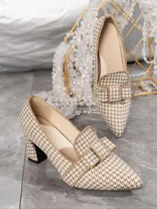 Women's High Heel Canvas Shoes, Plaid Pattern, Pointed Toe Design, Perfect for Parties & Modeling, Casual Outdoor Dance Wear