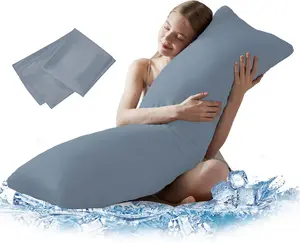 Large Body Pillow Insert with Cooling Cover - Soft Long Bed Pillow for Summer - Breathable Full Body Pillow for Adults - 20x54 inch (Grey, with Cover)