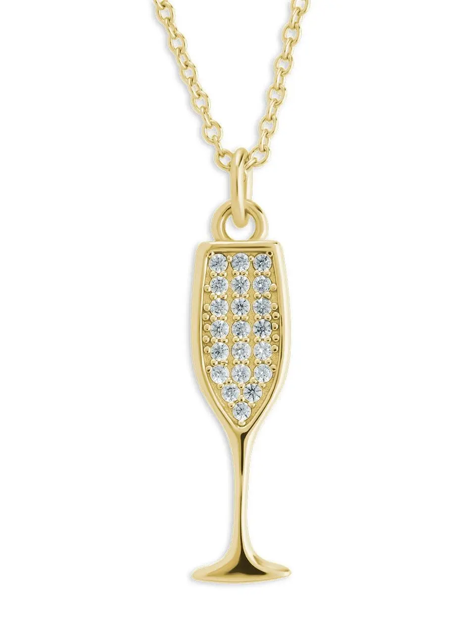Pave CZ Champagne Flute Pendant Necklace