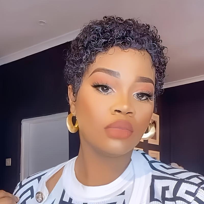 New 2025 Arrivals Brazilian Virgin Human Hair Short Curly Bob Wig for Women - Glueless Pixie Cut with 180% Density Afro Kinky Curls, Soft Breathable Layered Style, Rose Net Cap for All Ethnicities, Versatile Hair Wig |   Elegant Hair Style |   Glueless Wi