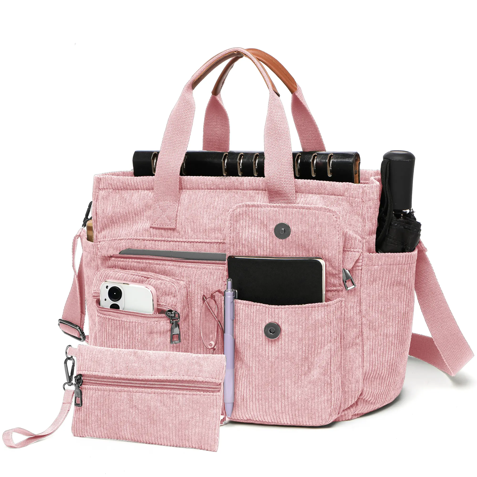 2 Pcs/ Set Large Corduroy Tote Bag Set, Ideal for Laptop, Hobo, Crossbody, Handbag, Travel, Gym & Work