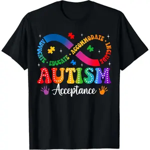 100% Cotton Autism Awareness Acceptance Shirt Infinity Symbol Men Women T-Shirt