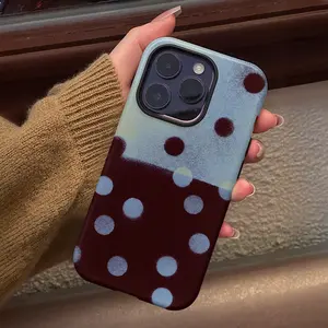 Dark Brown Two-Tone Polka Dot Pattern Phone Case , Shockproof Rugged Cover Dual Layer Soft TPU Bumper Hard Shell Design for iPhone 11 12 13 14 15 16 17 Pro Max Plus Air, Heavy-Duty Protection MagSafe Magnetic
