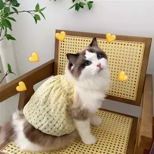 Cute spring and summer dress for cats, thin summer dress for Ragdoll kittens, silver gradient blue cat, and kitten pet dress