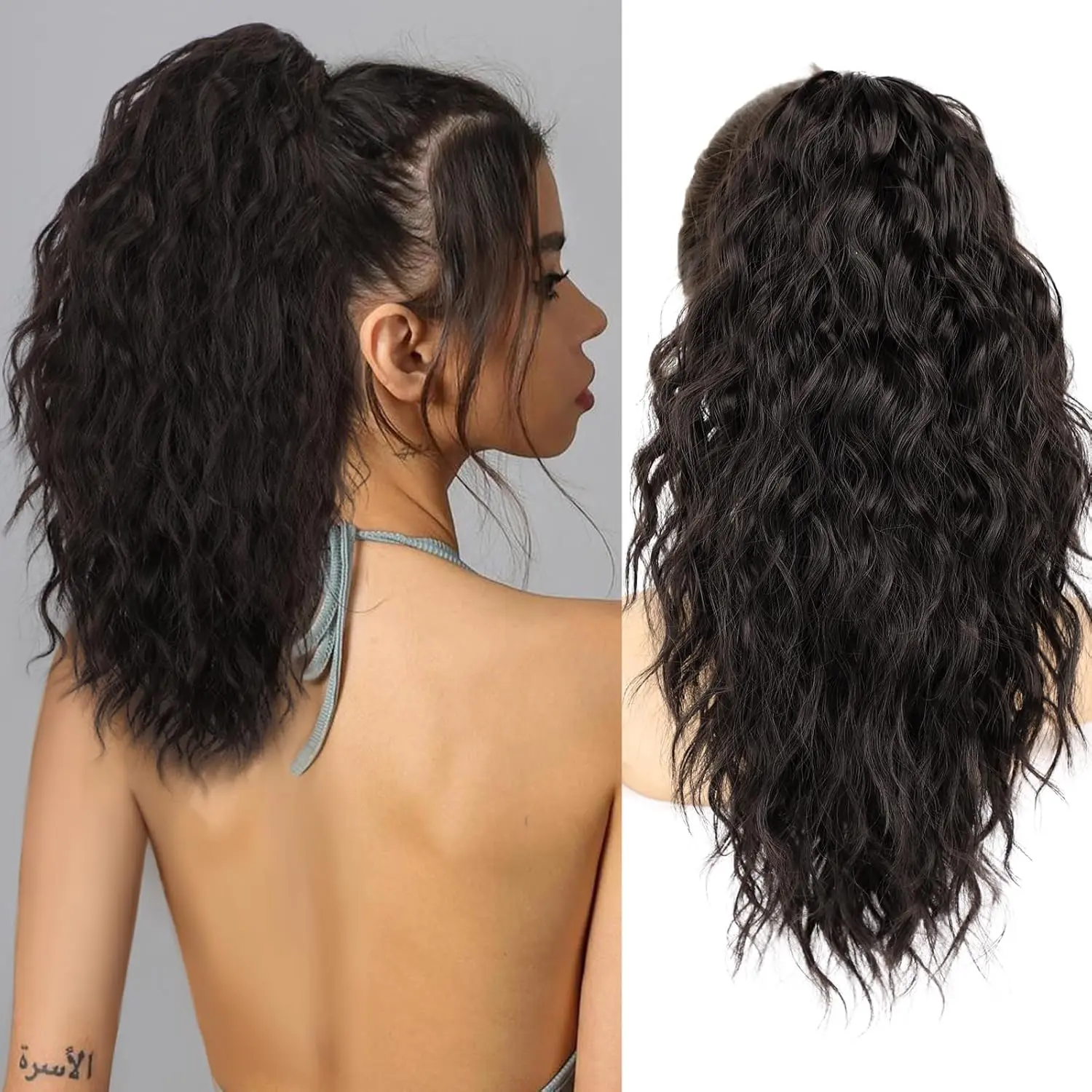 Ponytail Extension 18inch Curly Wavy Pony Tail Claw Multi Layered Clip on Ponytail Extension Fluffy Natural Looking Synthetic Hairpiece for Women enhances volume