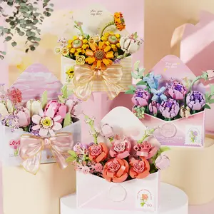 DIY Envelope Flower Building Block, Flower Bouquet Building Set with Photo Frame Display Stand, Decorative DIY Flower Plant, Valentine's Day Gifts Holiday Gift