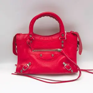 Pre-owned Balenciaga Lambskin Shoulder Bags Classic City Mini Red Studded Woven Motorcycle Shoulder Bag