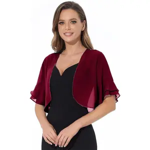 Women Shrug Soft Chiffon Open Front Sheer 3/4 Sleeve Bolero Cardigan for Evening Dress