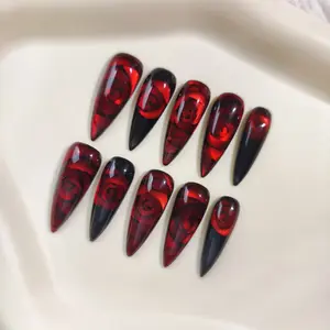 Promake Midnight Rose Luxury Handmade Press On Nails 33MM with Art Designs & Care Tools Ready to Gift Long Lasting Nails S-XL Size Premium Custom Order Confirmation