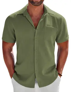 COOFANDY Mens Button Down Shirts Short Sleeve Casual Linen Shirts for Men Summer Beach Wedding Shirt