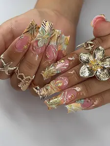 Tropical Paradise Luxe Press On Nails | 3D Floral & Animal Print Nails | Marble Sunset Square Tips | Exotic Glam Nail Art | DB618E