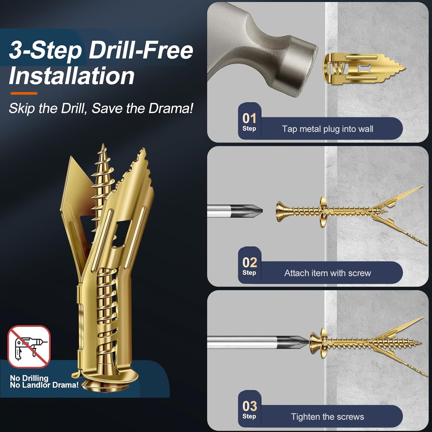 3 Sizes Self Drilling Drywall Anchors with Screws Kit – 120PCS Heavy Duty Metal Expansion Bolts, Sheetrock Anchors & Drywall Grip Anchors and Screws for Shelf, Mirror, Cabinet, Picture Frames Set Self-Drilling 3 Sizes Self Drilling Drywall Anchors with Screws Kit – 120PCS Heavy Duty Metal Expansion Bolts, Sheetrock Anchors & Drywall Grip Anchors and Screws for Shelf, Mirror, Cabinet, Picture Frames Set Self-Drilling