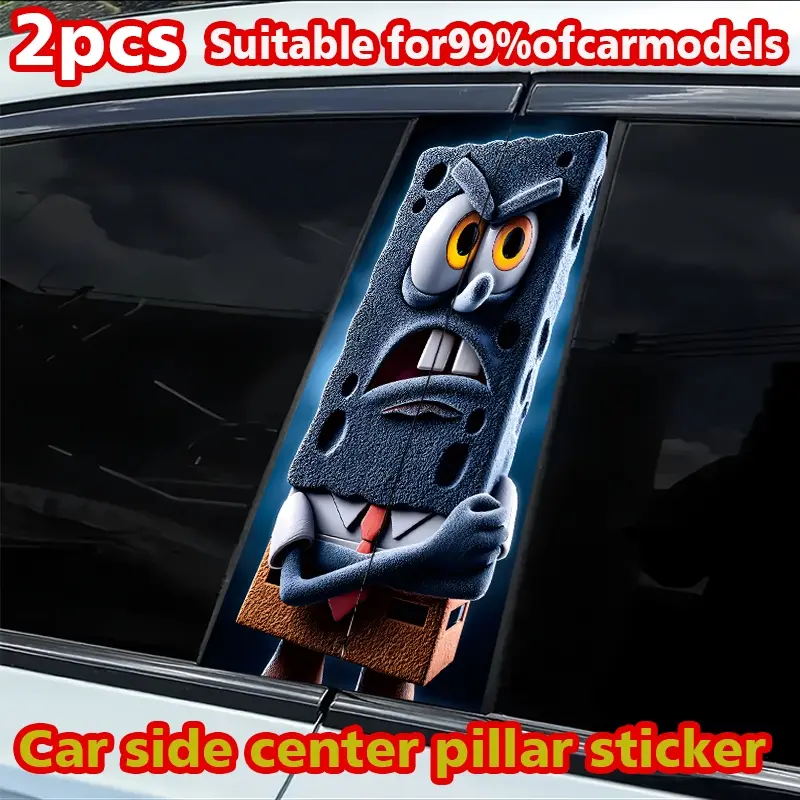 2 pieces of car B-pillar stickers Angry SpongeBob Polyethylene protective film