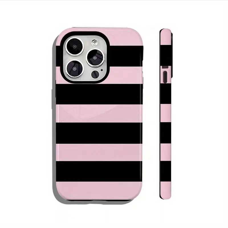 Pink And Black Horizontal Stripe Pattern Phone Case — Compatible with Samsung S26/S25/S24/S23/S22/S21, iPhone 17/16/15/14/13/12/1 phone cases. Drop-Resistant, Non-Slip, and Fade-Resistant. The Perfect Gift for Minimalist Lovers.
