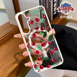 Compatible with Galaxy S24 Plus S25 S23 FE S22 Ultra S22+ Magnetic Phone Case Summer Cherries Pattern Acrylic Back Matte TPU Edges Bumper Sockproof Cover for Girl