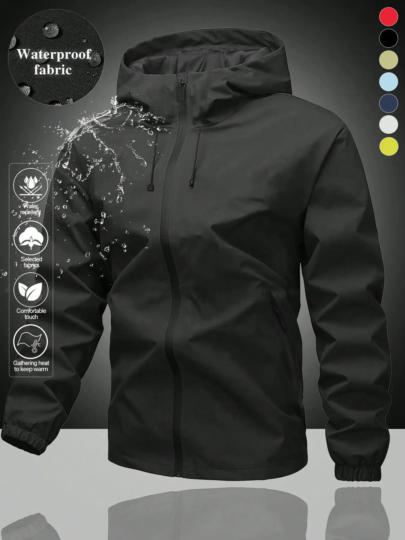 Unisex Waterproof Outdoor Hooded Jacket, Breathable Durable Design, Casual Long Sleeve Pocket Zipper, Ideal for Cycling Hiking Travel, Sports Jacket