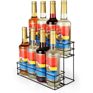 8 Bottle Capacity Coffee Syrup Organizer 2 Tier Coffee Syrup Stand Shelf for Coffee Bar Kitchen Small Wine Rack for Bar Family Storage for Syrup Wine Dressing Utensils
