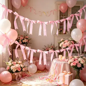 2 Piece Bow Party Decor Banner, Butterfly Ring Ribbon, Ideal for Parties, Holidays, Birthdays, Weddings, Anniversaries, Wall Decor, Wall Backdrop