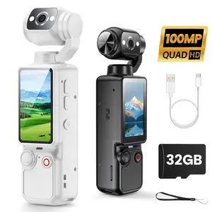 Vlogging Camera, Portable 2.5K Ultra HD Video Recorder with 180° Rotating Lens, Handheld Stabilizer Pocket Camera