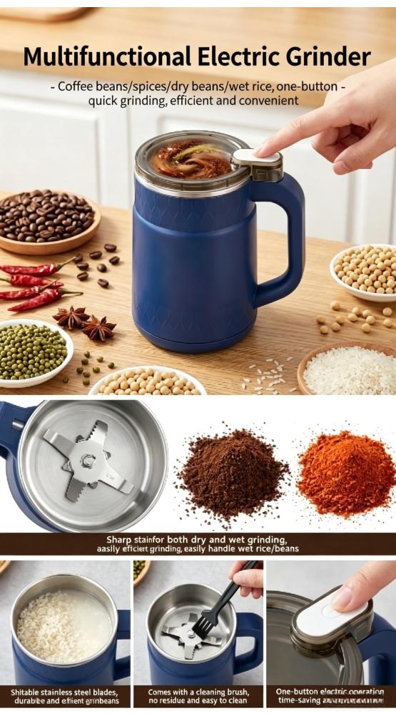 Coffee Grinder, Electric Coffee Grinder for Beans, Spices and More, Instant Coffee Beans Grinder for Home Use, Stainless Steel Blades Coffee Mill
