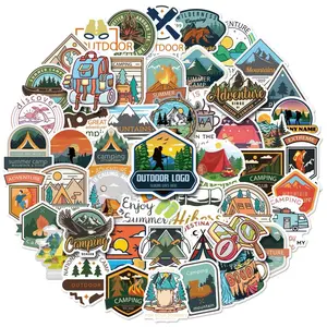 Outdoor Logo 50Pcs Waterproof Vinyl Stickers for Camping Travel & More - Versatile Design for Outdoor Adventures