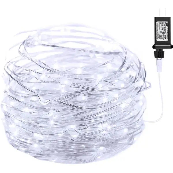 Minetom 2Pack Fairy Lights Plug in, 100 LEDs 33 Feet Firefly String Lights Waterproof Starry Lights Silver Wire for DIY Wreath Wedding Bedroom Indoor Outdoor Party Christmas Decorations, Pure White