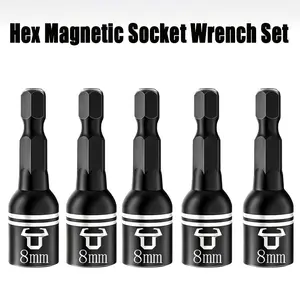 5pcs Strong Magnetic Impact Socket Set, Steel Hex Sockets with Extension Adapters, Corrosion Resistant, Waterproof, Durable, for Drills and Wrenches
