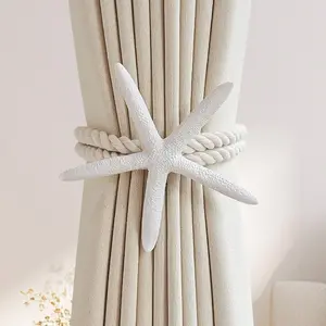 2 Piece Starfish Curtain Tiebacks, Beach Style Braided Design, Durable Polyester Material, Classic Ocean Home Decor, Textured Details