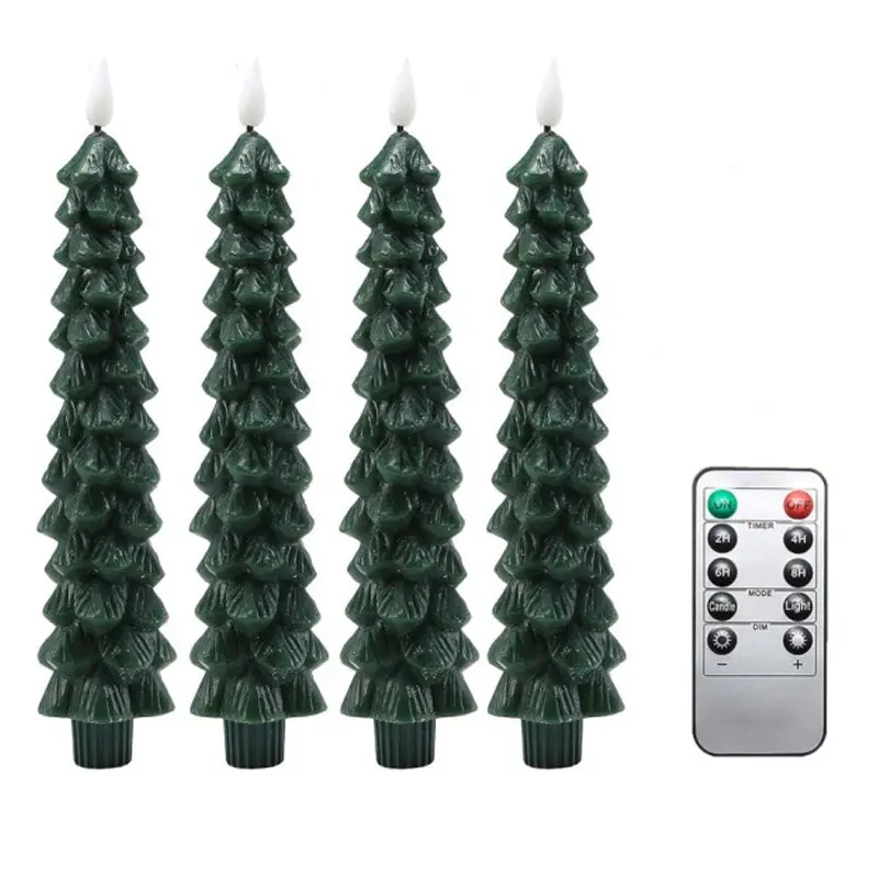 4 PCS Battery-Operated Flameless Taper Candlesticks, 9.65 in Real Wax Decorative Candles with Remote Timer, 3D Flickering Flame LED Lights for Christmas Decor, Flameless Candle Novelty Lighting, Candlestick