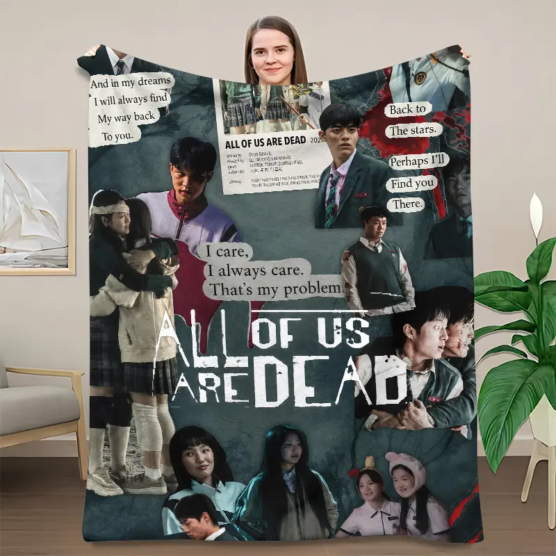 All Of Us Are Dead Scrapbook Collage Throw Blanket, Korean Zombie Drama Character Flannel Blanket, All Of Us Are Dead Series Fleece Throw For Bedroom Decor, Gift For K-Drama Fans