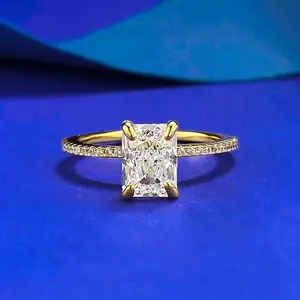 S925 Sterling Silver Ice Flower Cut Rectangular Ring 6*8mm 6A Cubic Zirconia Ring-196(68%)