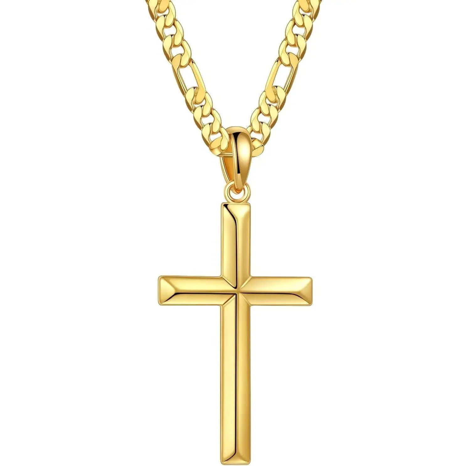 S925 Sterling Silver Cross Pendant for Men, 16-24 Inch Figaro Chain Necklace for Men