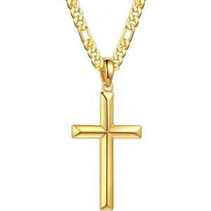S925 Sterling Silver Cross Pendant for Men, 16-24 Inch Figaro Chain Necklace for Men