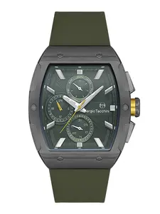 Sergio Tacchini Men's Silicone Strap Watch Stainless Steel Case Waterproof Quartz GMT Green/Gray portuguesa watch