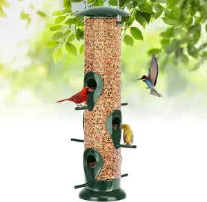 Metal Bird Feeder - 6 Port Tube Feeder for Outdoors, Heavy Duty Squirrel Proof with Metal Lid, Easy Fill & Clean, Weather Resistant, 13 Inch