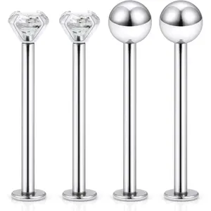 16G Cheek Tongue Piercing Jewelry Surgical Steel Flat Back Tongue Rings Clear Cubic Zirconia Long Lip Labret Ring Piercing Jewelry Retainer 14mm 16mm 19mm 2 Pairs