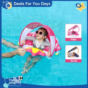 Swimbobo Upgraded Inflatable Toddler Floaties - Leak-Proof Safety Pool Float with Canopy, Preschool Swim Trainer for Newborn to 3 Years