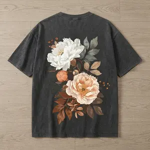 Plus Size Women's Vintage Flower Graphic Tee, Street Style Short Sleeve Floral T-Shirt Casual Streetwear