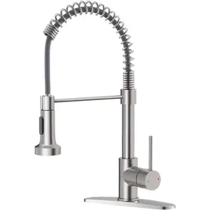 Kitchen Faucet with Pull down Sprayer Brushed Nickel Stainless Steel Single Handle Pull Out Spring Sink Faucets 1 Hole or 3 Hole Dual Function for Farmhouse Camper Laundry Utility Rv Wet Bar