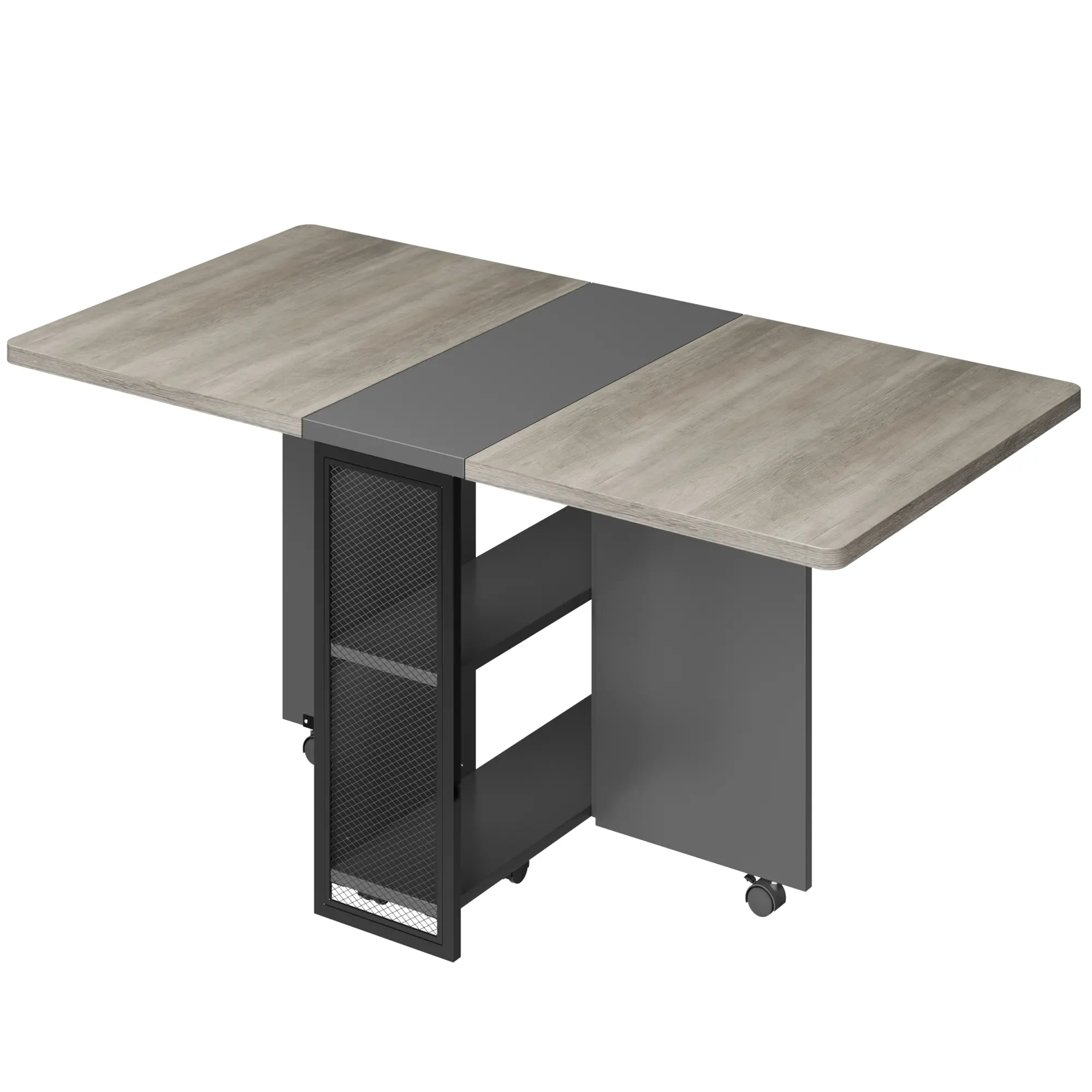 Garvee Space-Saving Folding Dining Table with Drop Leaf – 2-Tier Storage Shelves & 6 Wheels – Expandable Kitchen or Dining Room Table – Collapsible Desk for Small Spaces – Versatile Design
